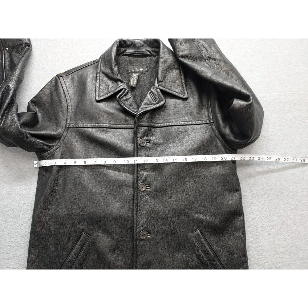 J Crew Men Jacket M Black 100% Leather Button Front Pockets Collared Outdoor
